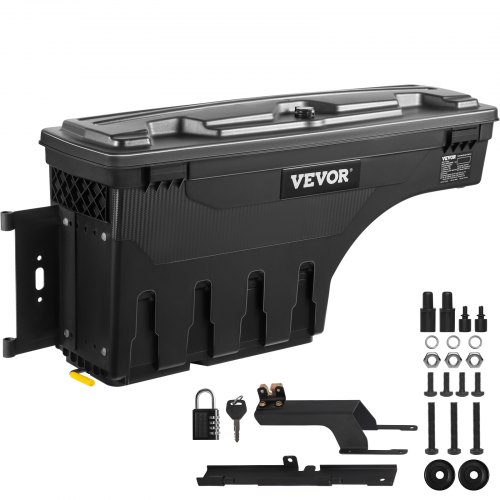 VEVOR Truck Bed Storage Box, Lockable Swing Case with Password Padlock, 6.6 Gal/25 L ABS Wheel Well Tool Box, Waterproof and Du