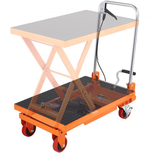 VEVOR Hydraulic Lift Table Cart, 330lbs Capacity 28.5" Lifting Height, Manual Single Scissor Lift Table with 4 Wheels and Non-s