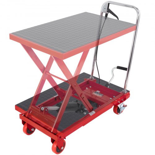 VEVOR Hydraulic Lift Table Cart, 500lbs Capacity 28.5" Lifting Height, Manual Single Scissor Lift Table with 4 Wheels and Non-s