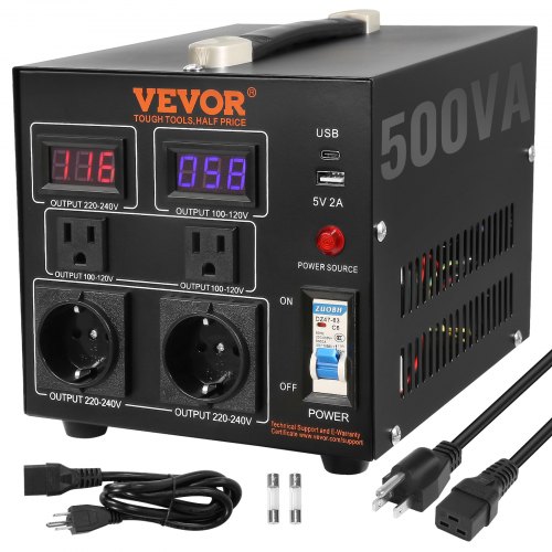 VEVOR Voltage Converter Transformer, 500W, Heavy Duty Step Up/Down Transformer, Convert from 110 Volt to 220 Volt and  from 220