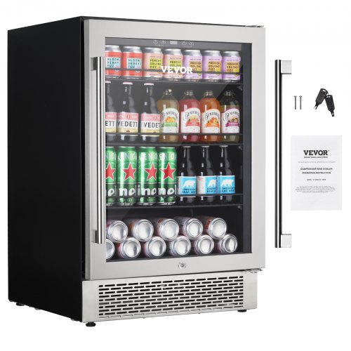 VEVOR Beverage Cooler, 154 Cans Capacity Beverage Refrigerator, Under Counter Built-in or Freestanding Wine Beverage Fridge wit