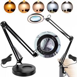 VEVOR Magnifying Glass with Light and Stand, 5X Magnifying Lamp, 4.3" Glass Lens, Base and Clamp 2-in-1 Desk Magnifier with Lig
