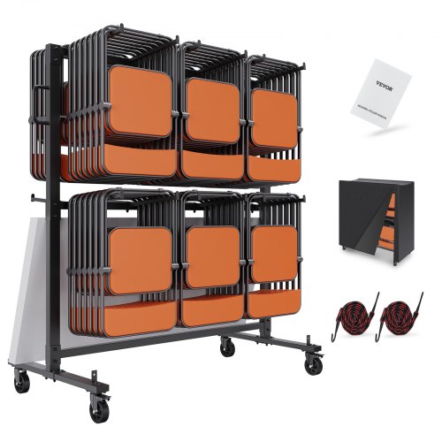 VEVOR Folding Chair Cart, Double Layer Mobile Stackable Chair Dolly, Storage Rack Trolley with 530 Lbs Capacity to Store 84 Cha