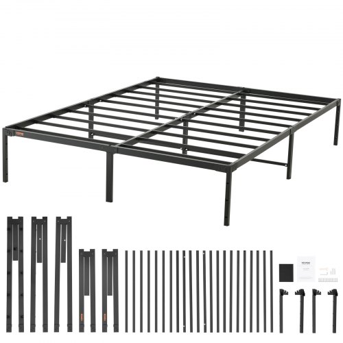 VEVOR 14 Inch Queen Metal Bed Frame Platform, No Box Spring Needed, 1500 lbs Loading Capacity Embedded Heavy Duty Mattress Foun
