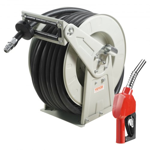 VEVOR Fuel Hose Reel, 1" x 50', Extra Long Retractable Diesel Hose Reel, Heavy-Duty Carbon Steel Construction with Automatic Fu