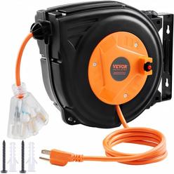 VEVOR Retractable Extension Cord Reel, 30 FT, Heavy Duty 16AWG/3C SJTOW Power Cord, with Lighted Triple Tap Outlet 10 Amp Circu