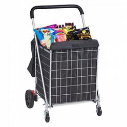 VEVOR Folding Shopping Cart, 200 lbs Max Load Capacity, Grocery Utility Cart with Rolling Swivel Wheels and Bag, Heavy Duty Fol