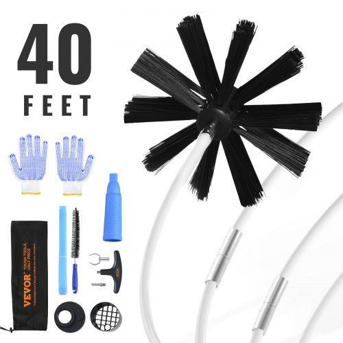 VEVOR 40 FEET Dryer Vent Cleaner Kit, 29 Pieces Duct Cleaning Brush, Reinforced Nylon Dryer Vent Brush with Complete Accessorie