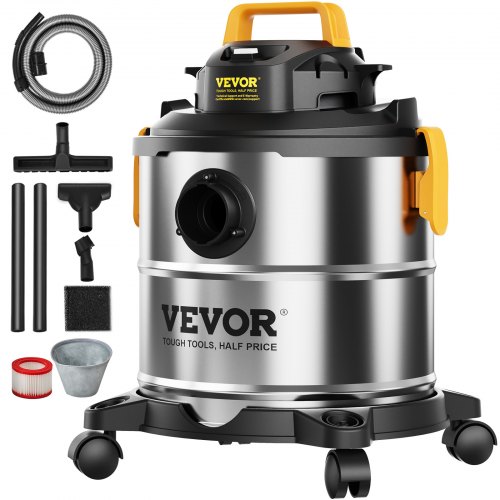 VEVOR Stainless Steel Wet Dry Shop Vacuum, 5.5 Gallon 6 Peak HP Wet/Dry Vac, Powerful Suction with Blower Function w/ Attachmen