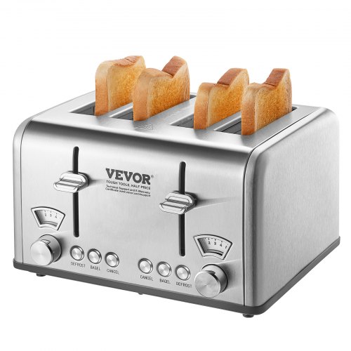 VEVOR Retro Stainless Steel Toaster, 4 Slice, 1625W 1.5'' Extra Wide Slots Toaster with Removable Crumb Tray 6 Browning Level, 