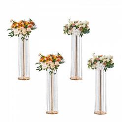 VEVOR 4PCS 35.43inch Tall Crystal Wedding Flowers Stand, Luxurious Centerpieces Flower Vases Crystal Gold Vase Metal, Perfect f