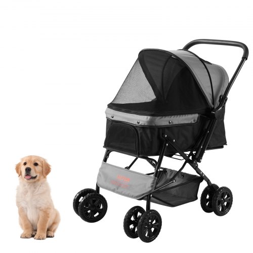 VEVOR Pet Stroller, 4 Wheels Dog Stroller Rotate with Brakes, 44lbs Weight Capacity, Puppy Stroller with Reversible Handlebar, 