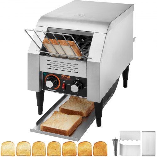 VEVOR Commercial Conveyor Toaster, 150 Slices/Hour Conveyor Belt Toaster, Heavy Duty Stainless Steel Commercial Toaster Oven, E