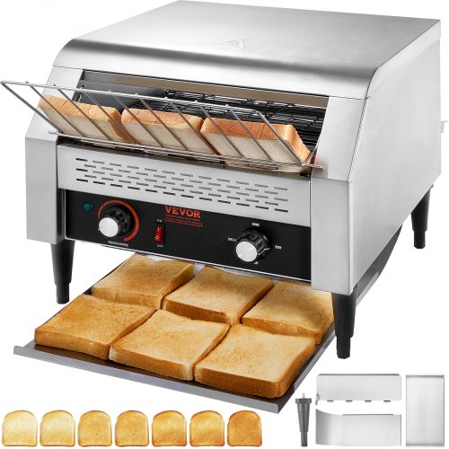 VEVOR Commercial Conveyor Toaster, 450 Slices/Hour Conveyor Belt Toaster, Heavy Duty Stainless Steel Commercial Toaster Oven, E