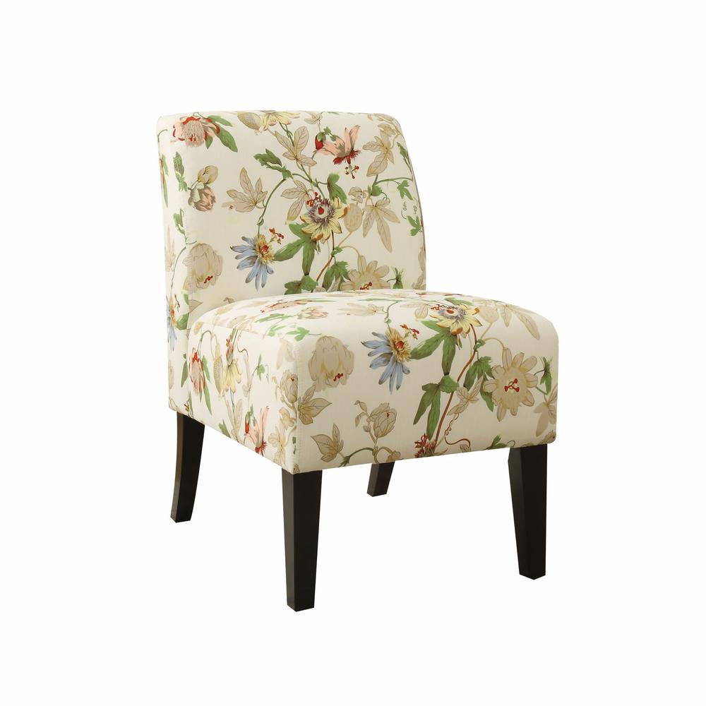 Homeroots Living Room Floral Fabric Slipper Accent Chair With Dark Wood Legs