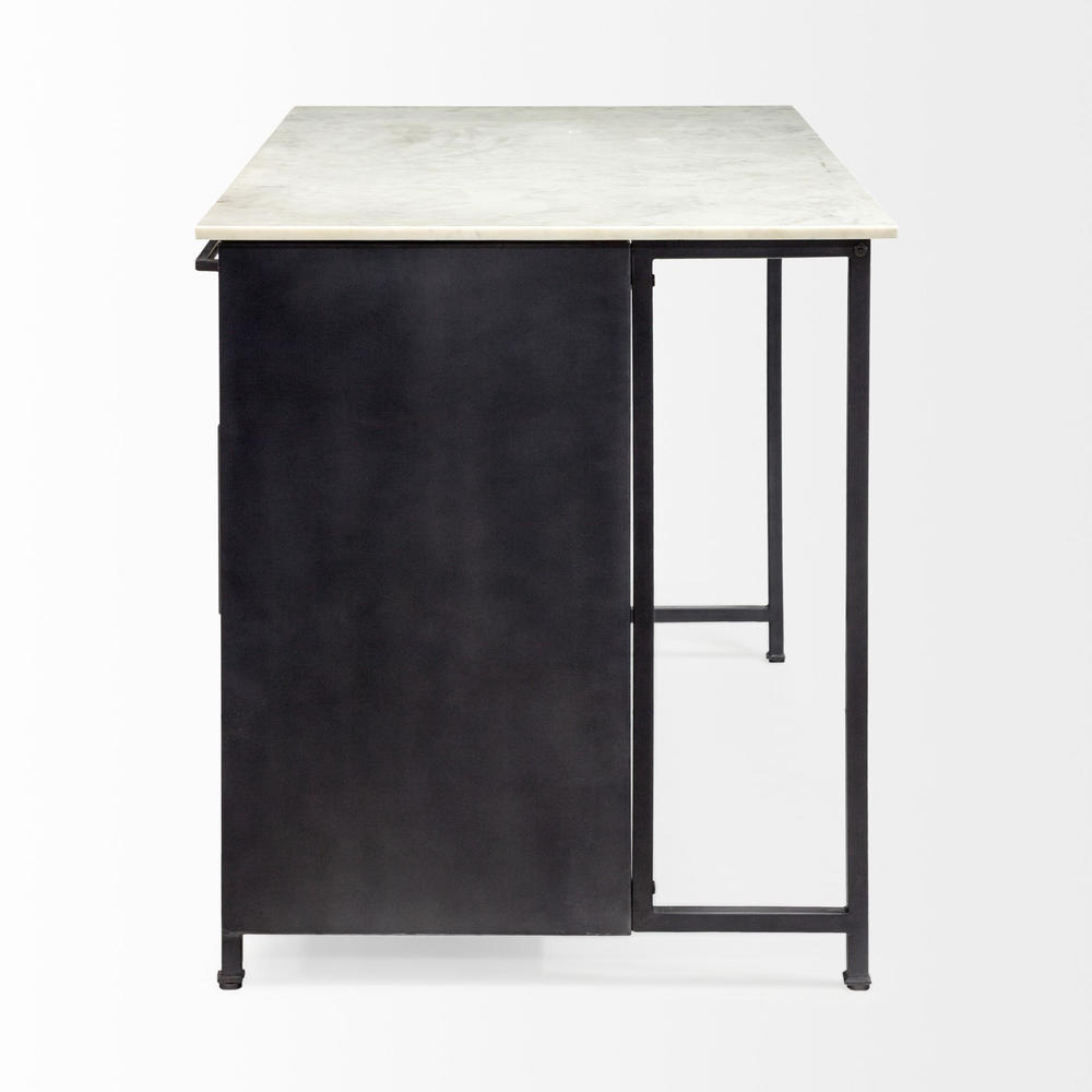 Homeroots Kitchen & Dining Solid Iron Black Body White Marble Top Kitchen Island With 4 Drawer