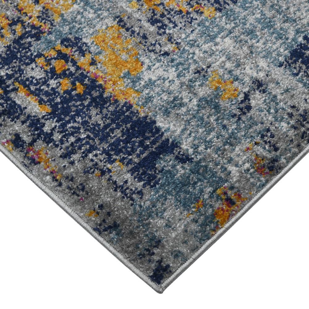 homeroots area rugs 7' Blue and Orange Round Abstract Power Loom Area Rug