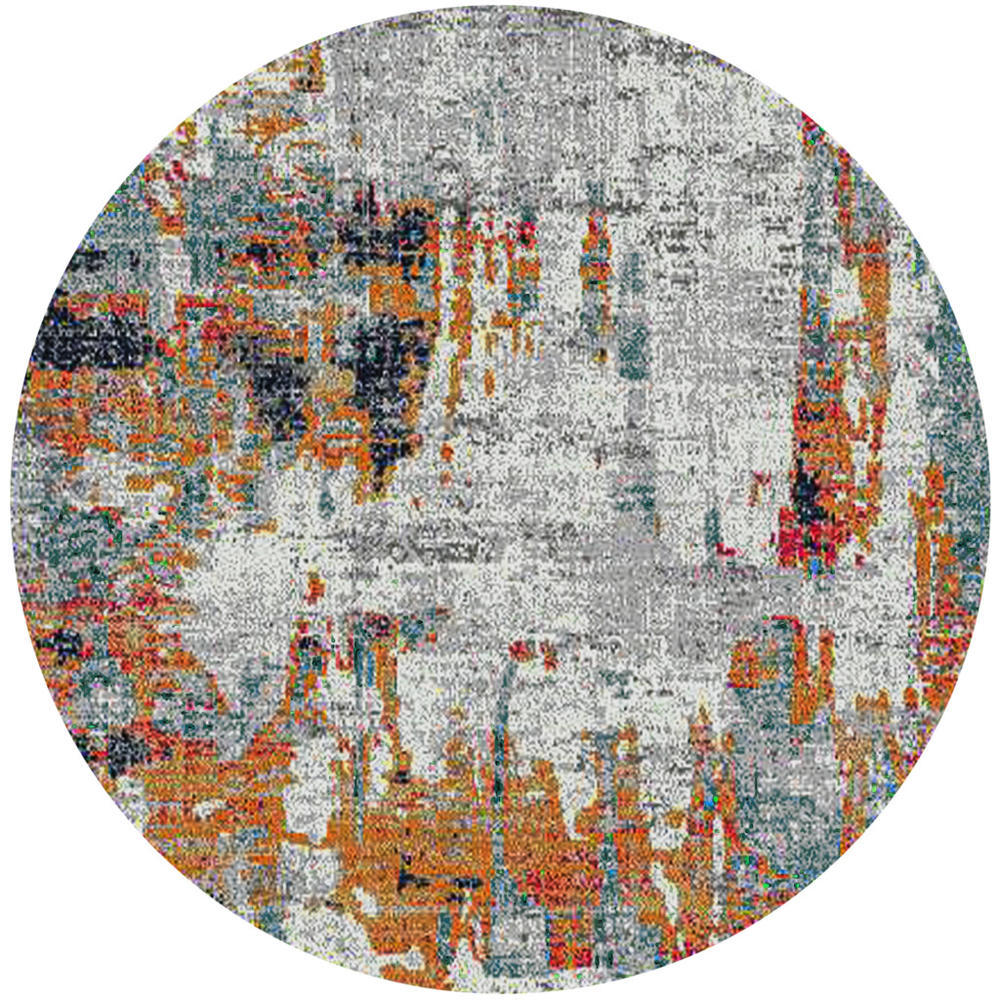 homeroots area rugs 7' Blue and Orange Round Abstract Power Loom Area Rug