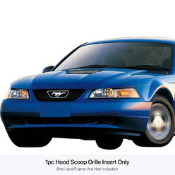 APS 1999-2004 Ford Mustang V6 Hood (Scoop Below Hood) Stainless Steel Billet Grille 8x6 horizontal billet