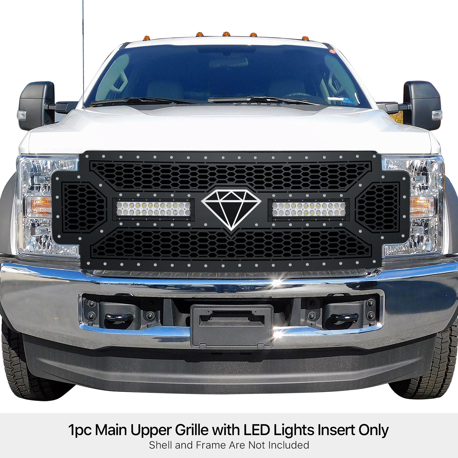 APS 2017-2019 Ford F-250 Without Front Camera Rivet Grille laser cut rivet mesh with 2 x 12" led