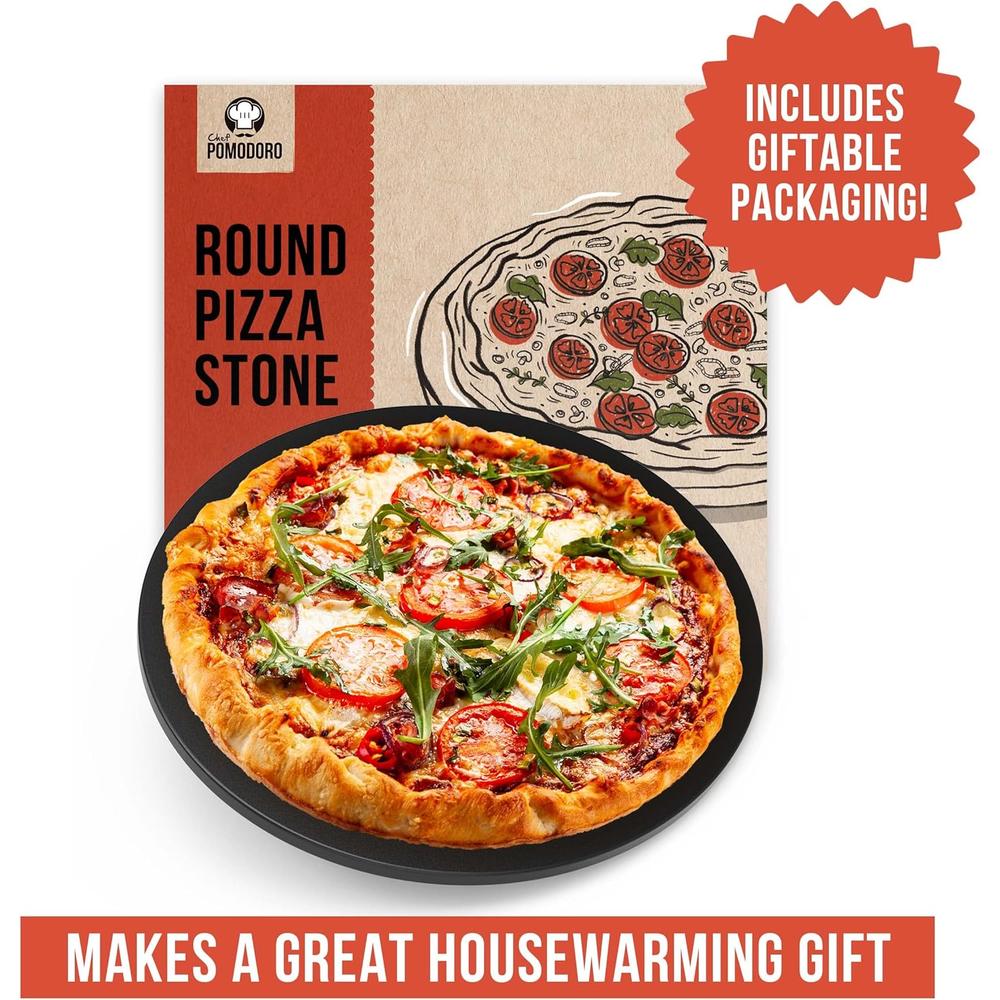 Chef Pomodoro Round Pizza Stone For Grill and Oven, Natural Baking Stone for Ovens and Grills, Pizza Cooking Stone - 15"
