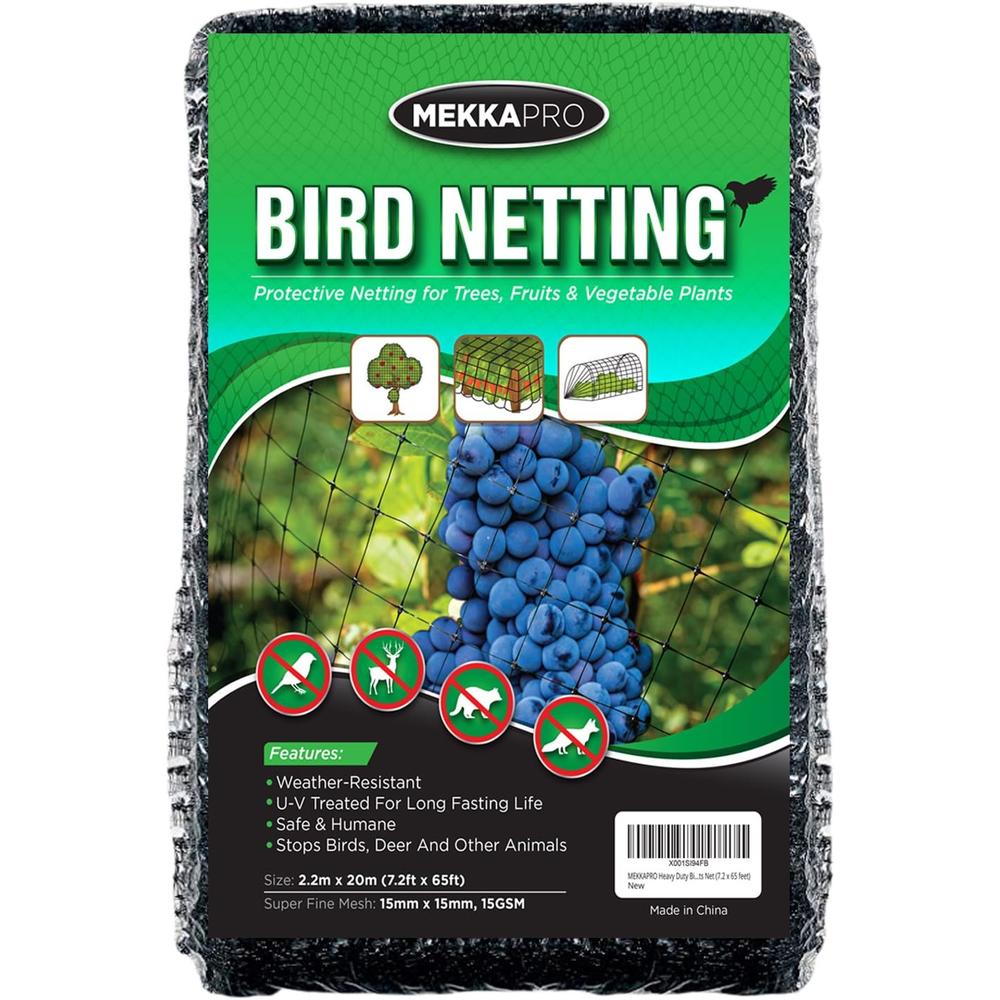Mekkapro Heavy Duty Bird Netting, Garden Nets For Fruit, Vegetable, Plant Trees (7.2 X 65 Feet)