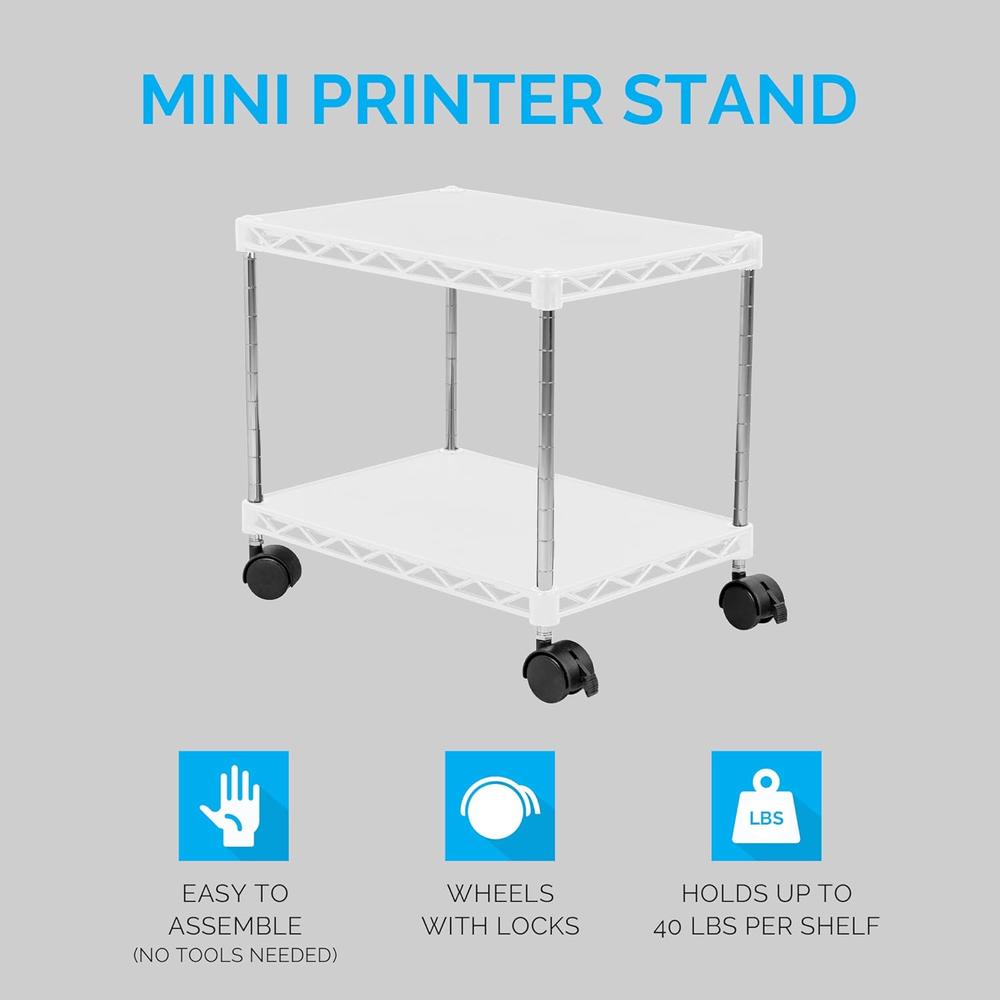 Zbrands Printer Stand, Printer Cart, Under Desk Printer Stand 15" X 10.6" (mini, White)