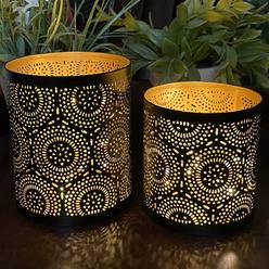 MarktSq Set of 2 Metal Votive & Tealight Candle Holders in Black Gold Finish
