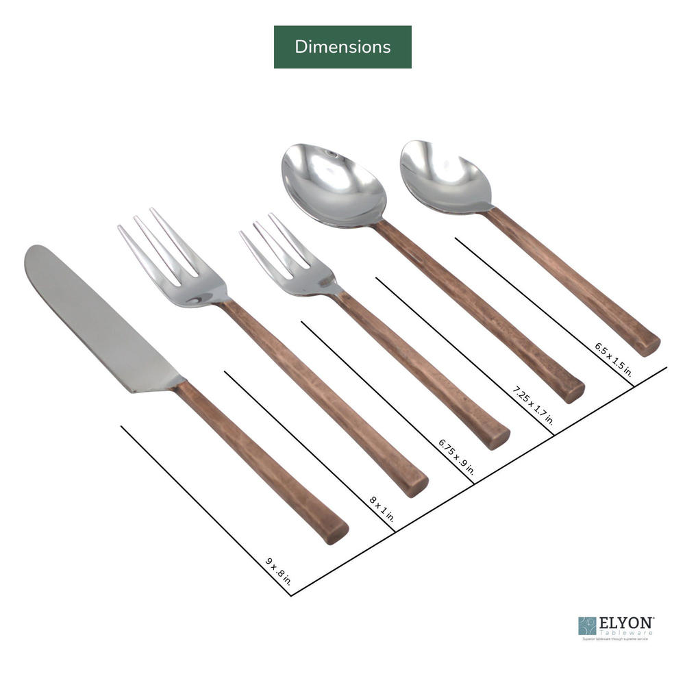 Elyon Tableware Sardar Hand-Forged Flatware Set Reflective Stainless Steel 20-Piece Service For 4