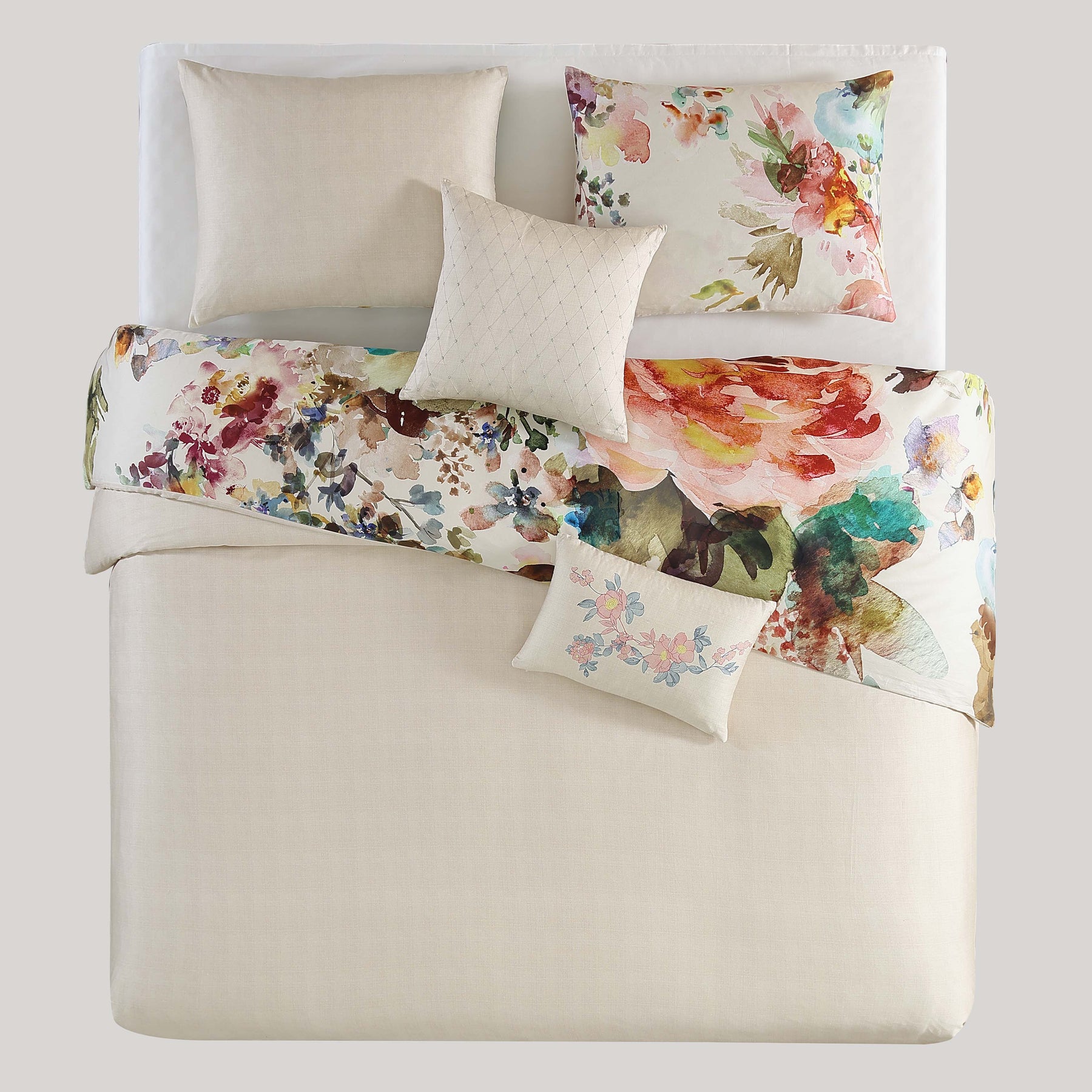 Bebejan Antique Flowers Ivory 100% Cotton 5-Piece Reversible Comforter Set