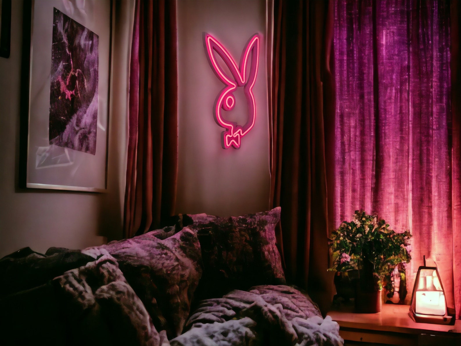 hyggeria Play Bunny Neon Wall Decor Art 17" Pink Bedroom Led Light 