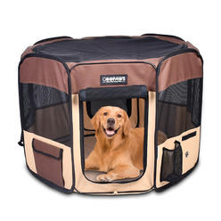 GOOPAWS 212 Main PPP-61CF 61 in. Soft Pet Playpen&#44; Brown & Beige - Large