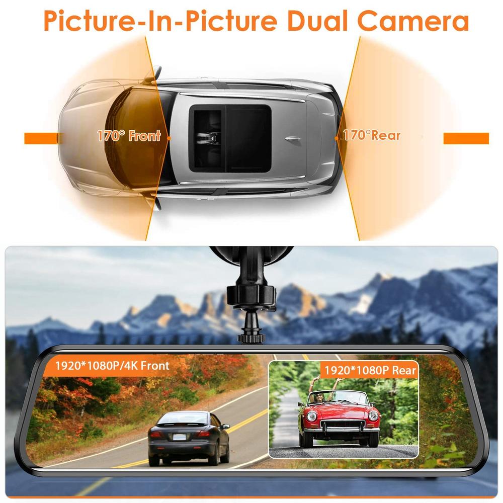 Edge Collection 12 in. Black, 4K Car DVR Dash Cam with Voice Control and APP Contro