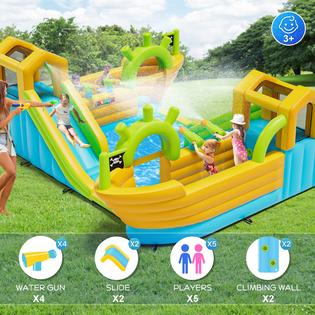 Swave Inflatable Water Slide Park Climbing Wall, 10-In-1 Water