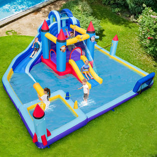 RTYX Products Rocket Theme Inflatable Water Slide Park W/ Slides