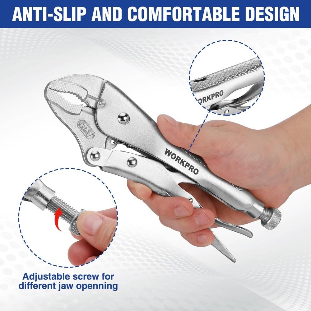 Vice Rips WORKPRO Locking Plier 10-inch Curved Jaw Vice Grips Plier Wire Cutter ...