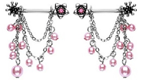 JKL Body Accentz&trade; Nipple Ring Bars Dangle Beads Body Jewelry Pair 14 gauge    Sold as pair