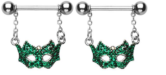 JKL Body Accentz&trade; Nipple Ring Bars Mask Mardi Gra Body Jewelry Pair 14 gauge     Sold as pair