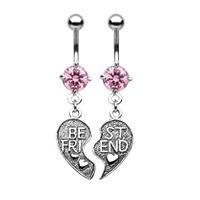 JKL Body Accentz&trade; Belly Button Ring Navel Best Friends Broken Heart Body Jewelry Dangle 14 Gauge