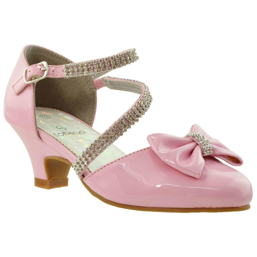 SOBEYO Girls Rhinestone Bow Accent Kitten Heel Dress Sandals Pink RUNS ONE SIZE SMALL