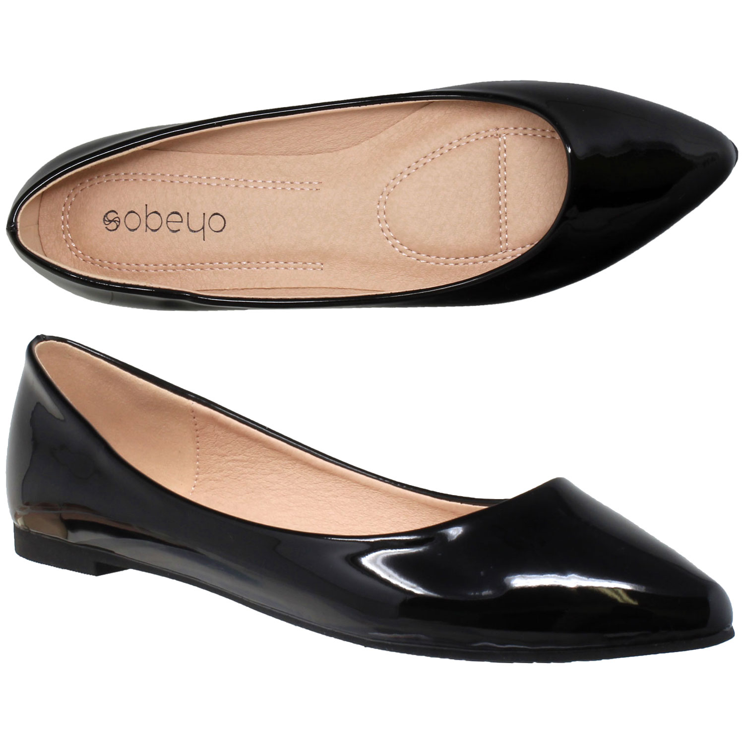 SOBEYO Womens Ballet Flats Patent Leather Pointed Toe Slip On