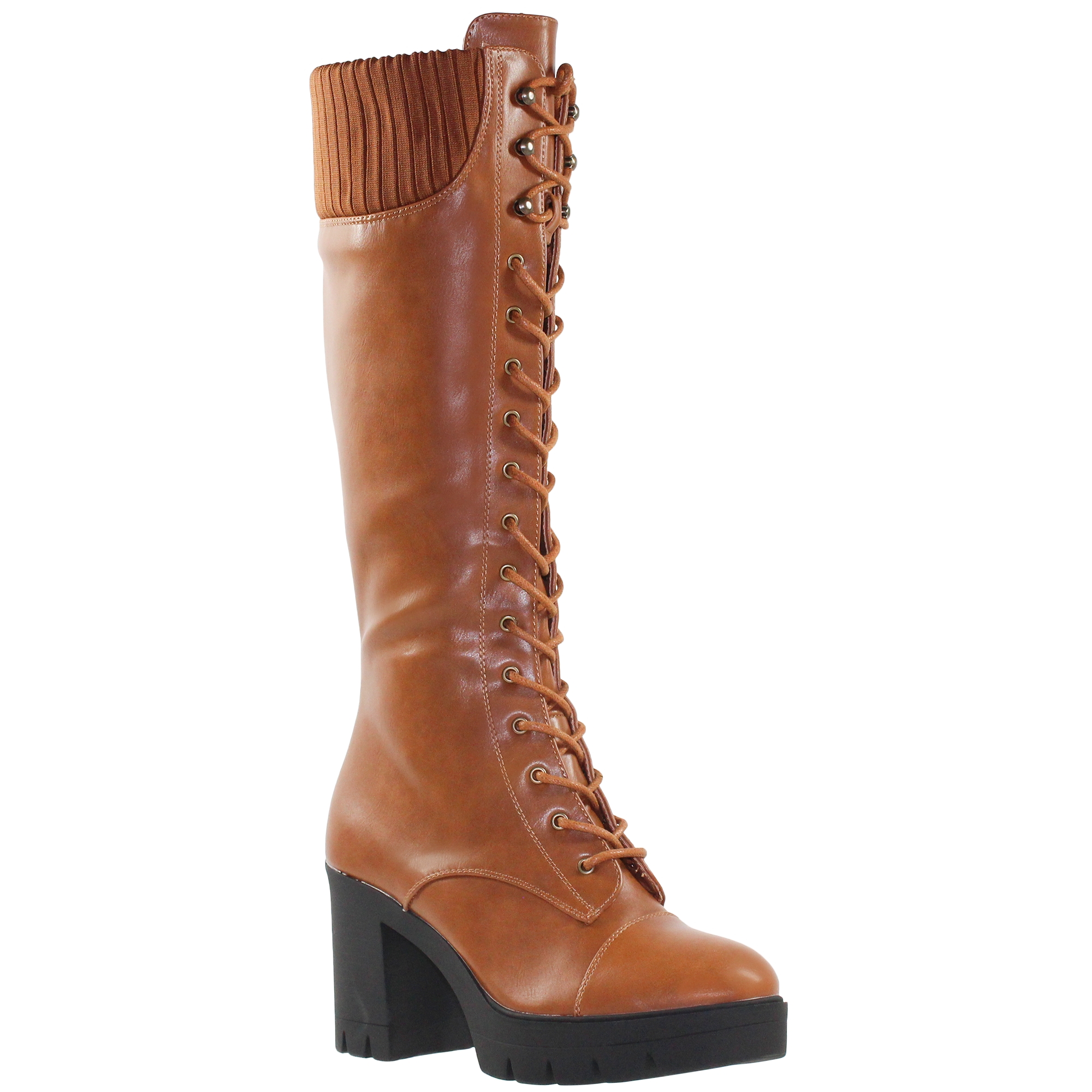 Generation Y Women's Knee High Combat Boots Lace Up Chunky Heel