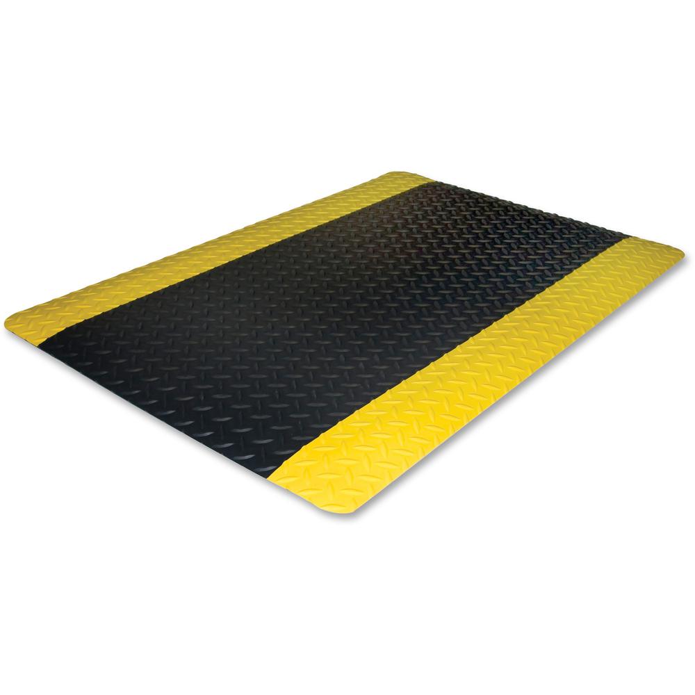 Genuine Joe Safe Step Anti-Fatigue Floor Mats - Warehouse, Factory - 12 ft Length x 36" Width x 0.55" Thickness - Black, Yellow