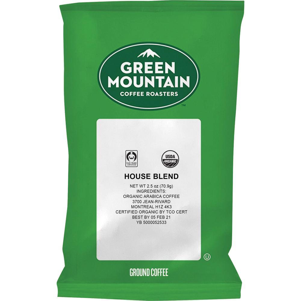 Green Mountain Coffee Fair Trade Organic House Blend - Regular - House Blend - Light - 2.5 oz - 50 Coffee Bag - 50 / Carton