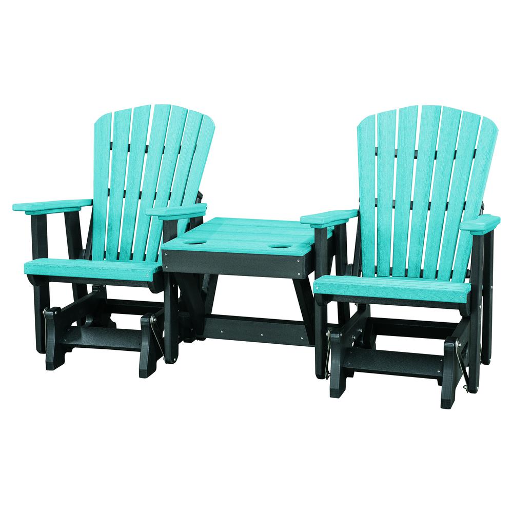 American Furniture Classics Double Glider with Center Table in Aruba Blue and Black