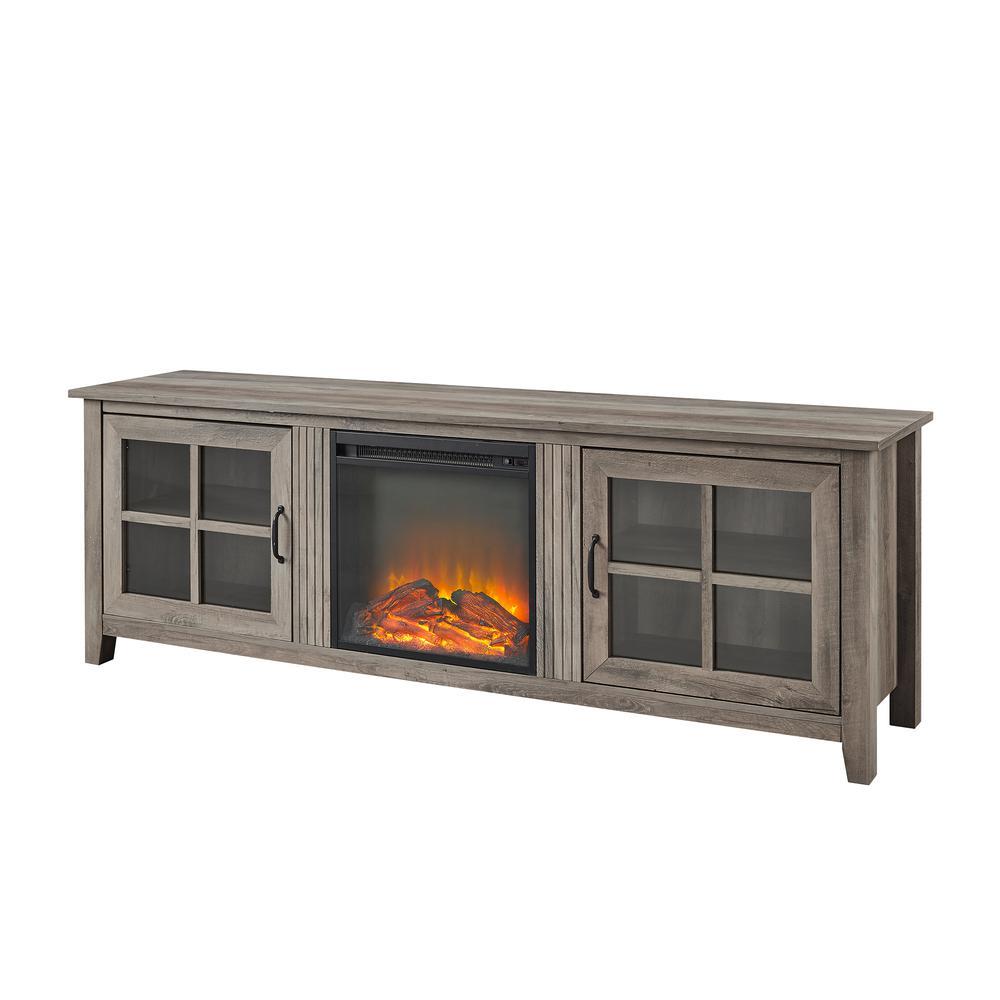 Walker Edison 70" Farmhouse Wood Fireplace TV Stand with Glass Doors - Grey Wash