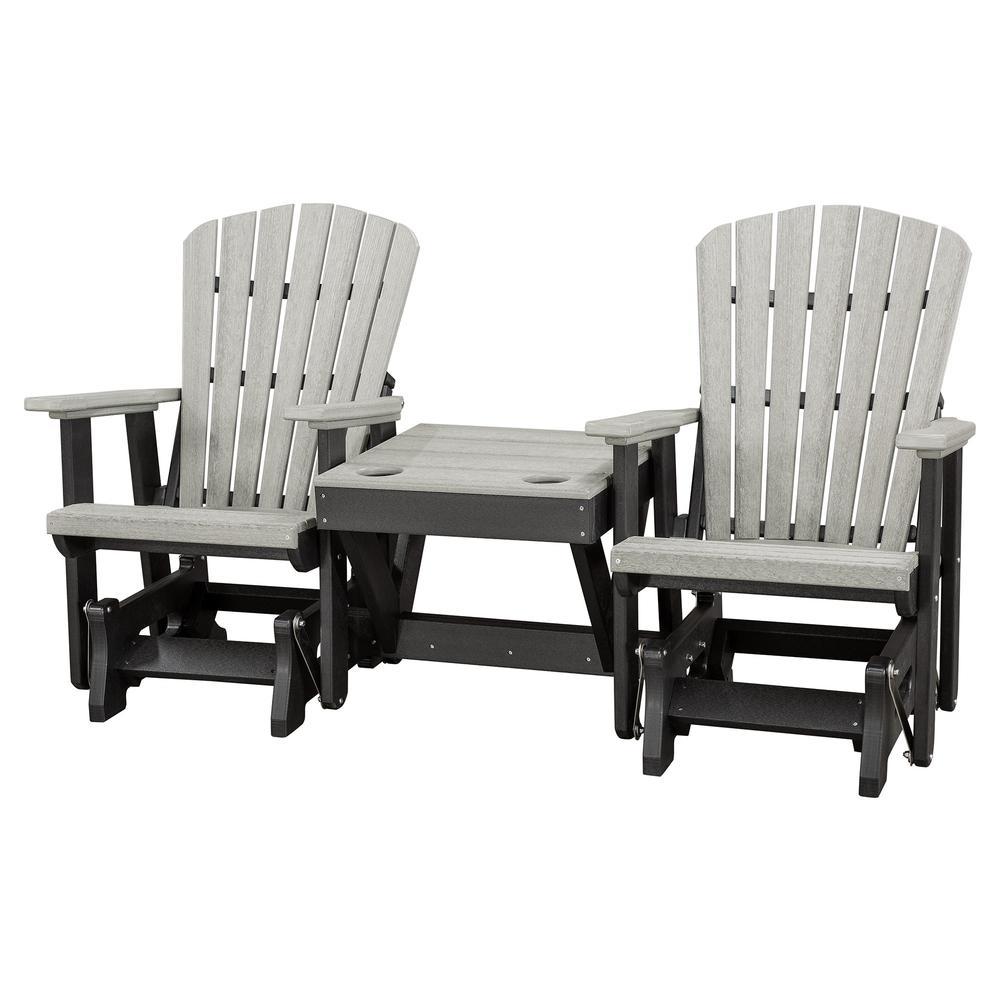American Furniture Classics Double Glider with Center Table in Light Gray and Black