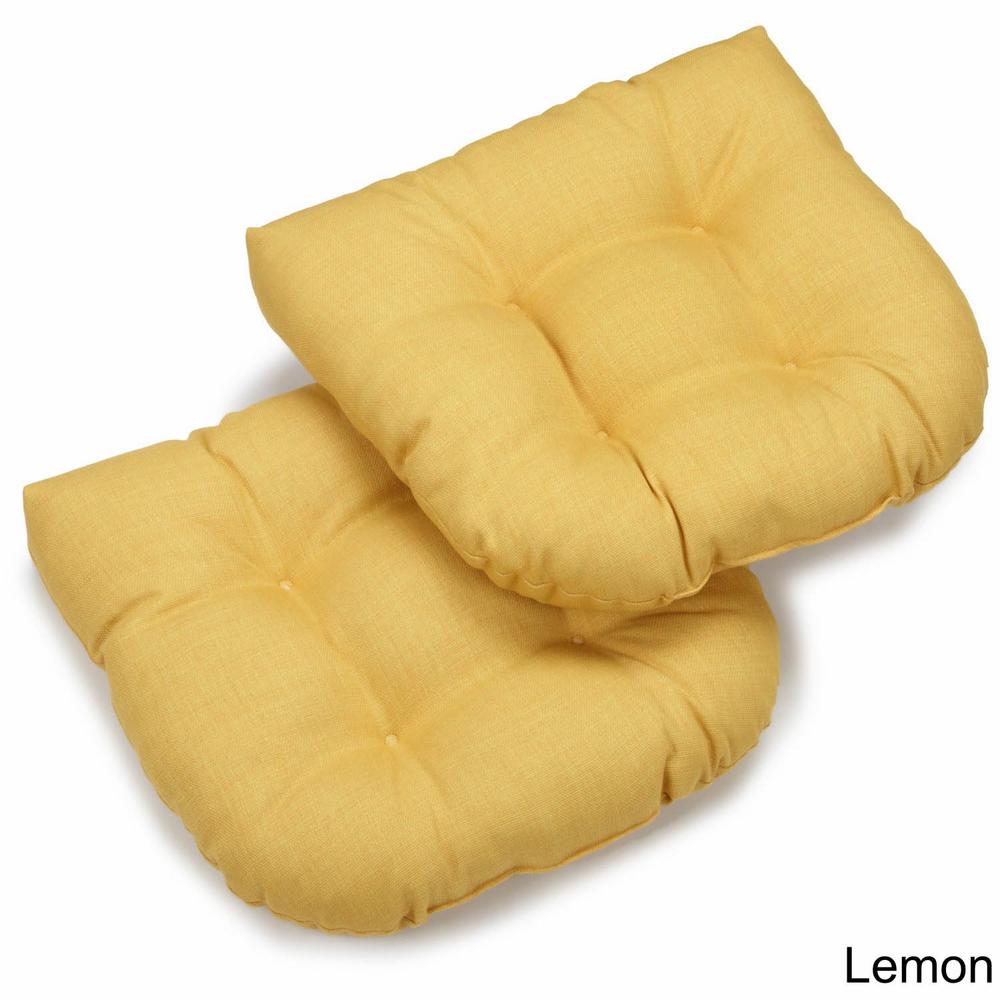 Blazing Needles 19-inch U-Shaped Outdoor Spun Polyester Tufted Dining Chair Cushion (Set of 2) - Lemon