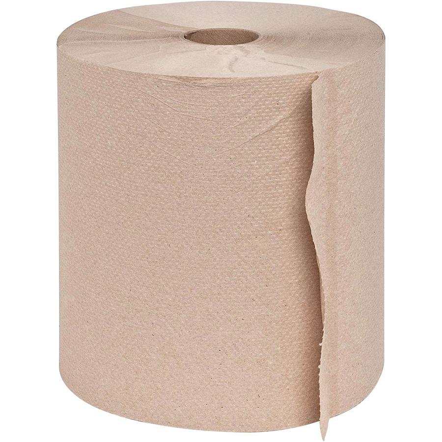 Genuine Joe Embossed Hardwound Roll Towels - 7.88" x 600 ft - Brown - Absorbent - For Restroom - 12 / Carton