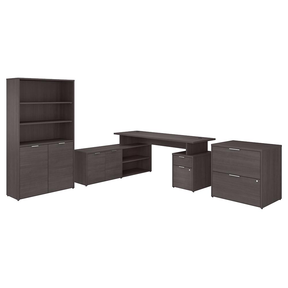 Bush Furniture Bush Business Furniture Jamestown 72W L Shaped Desk with Lateral File Cabinet and 5 Shelf Bookcase, Storm Gray